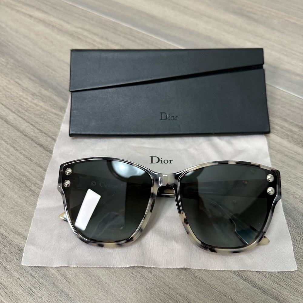Dior Black and Cream Milky Tortoise Oversized Sunglasses